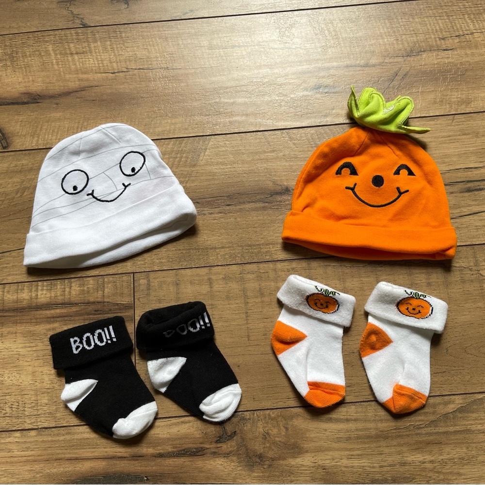 Baby Halloween caps and sock set